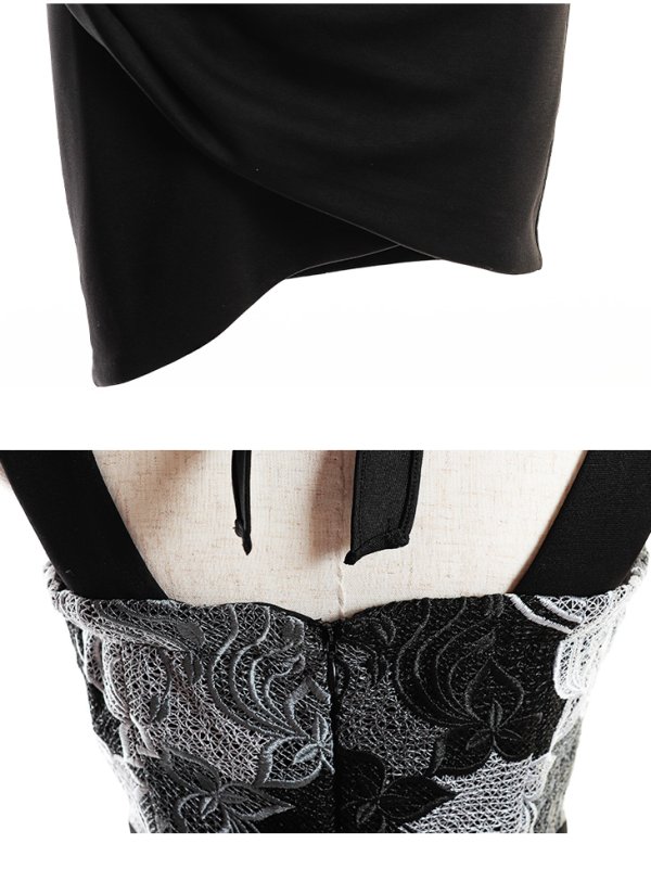 画像15: XS?Lサイズあり【Glossy/グロッシー】バストクロス/ 変形スカート/ ケミカルレース/ ストレッチ/ タイト/ ミニドレス/ キャバドレス【OF08】 (15)