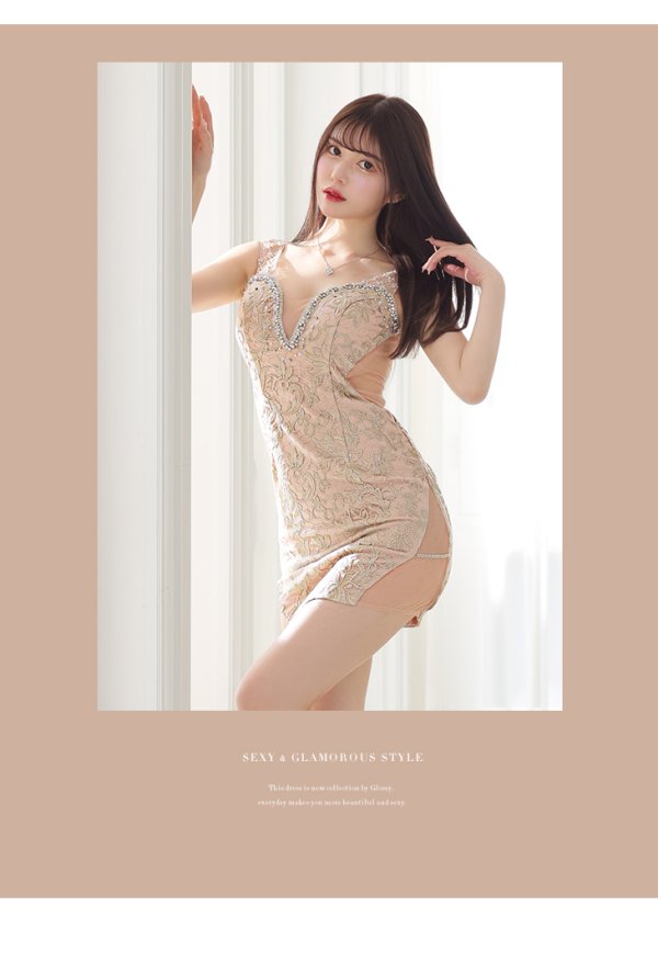 画像3: 【Glossy/グロッシー】刺繍レース/ バックレース/ ストレッチ/ タイト/ ミニドレス/ キャバドレス【HC02】 (3)