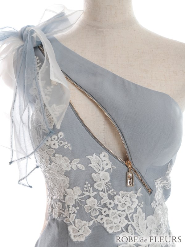 画像26: XSサイズあり【ROBE de FLEURS/ローブドフルール】ジップ / ZIP/ シフォンリボン/ ワンショル/ サイドシアー/ タイト/ レースクリスタルドレス/ ミニドレス/ キャバドレス[OF08] (26)