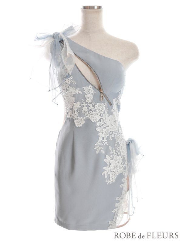 画像25: XSサイズあり【ROBE de FLEURS/ローブドフルール】ジップ / ZIP/ シフォンリボン/ ワンショル/ サイドシアー/ タイト/ レースクリスタルドレス/ ミニドレス/ キャバドレス[OF08] (25)