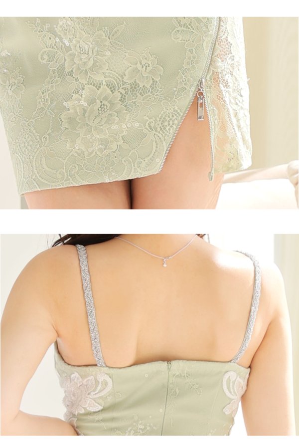 画像14: XSサイズあり【Glossy/グロッシー】ウエストチュール/ フラワーレース/ ジップ ZIP/ キャミ/ タイト/ ミニドレス/ キャバドレス (14)