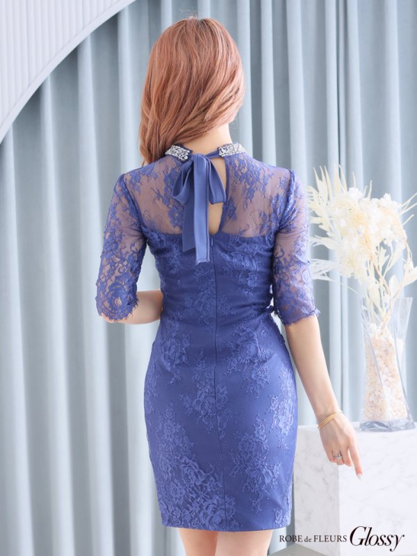 画像8: 【LIMITED SALE開催中！! 11月11日より順次発送予定】XSサイズあり【Glossy/グロッシー】アメスリ/ ビジュー/ レース/ サイドシアー/ 七分袖/ 袖あり/ アシメ/ タイト/ ミニドレス/ キャバドレス【OF08】 (8)