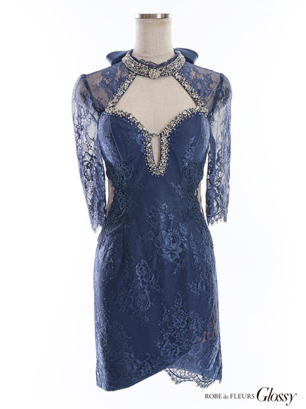 画像13: XSサイズあり【Glossy/グロッシー】アメスリ/ ビジュー/ レース/ サイドシアー/ 七分袖/ 袖あり/ アシメ/ タイト/ ミニドレス/ キャバドレス【HC02】 (13)