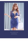 画像2: XSサイズあり【ROBE de FLEURS Glossy/ローブ・ド・フルール グロッシー】アメスリ/ ビジュー/ レース/ サイドシアー/ 七分袖/ 袖あり/ アシメ/ タイト/ ミニドレス/ キャバドレス[OF2] (2)