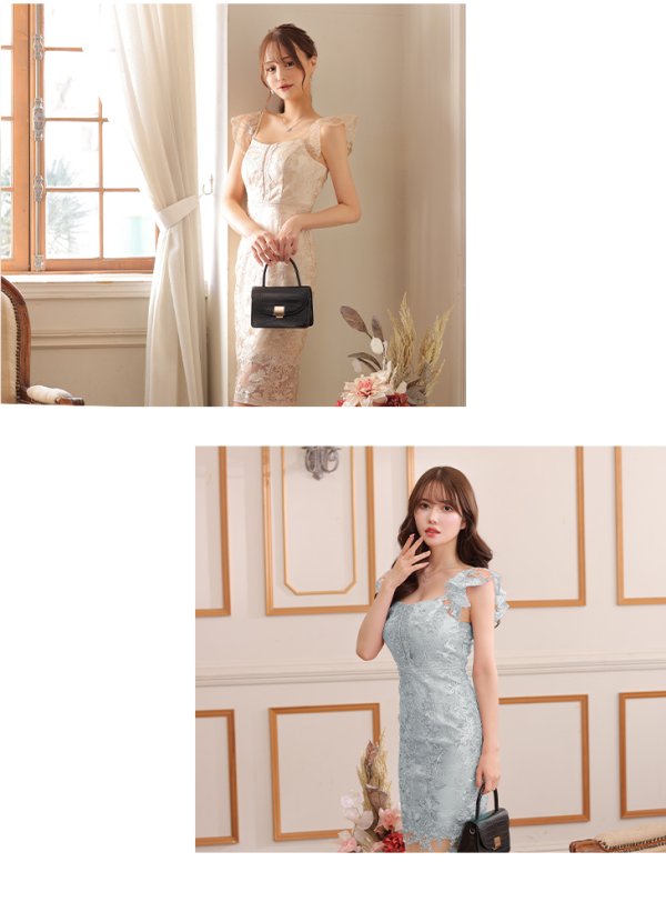 画像5: Lサイズあり【DEA./ディア】ワンピース/ 刺繍レース/ フリル袖/ タイト/ ひざ丈/ ミディアム/ キャバドレス【OF08】 (5)