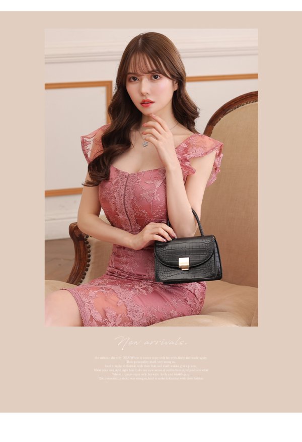 画像3: Lサイズあり【DEA./ディア】ワンピース/ 刺繍レース/ フリル袖/ タイト/ ひざ丈/ ミディアム/ キャバドレス【OF08】 (3)