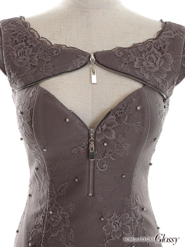 画像12: XSサイズあり【Glossy/グロッシー】 ジップ/ ビジュードット/ ストレッチ/ タイト/ ミニドレス/ キャバドレス【HC02】 (12)