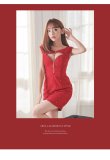 画像4: XSサイズあり【ROBE de FLEURS Glossy/ローブ・ド・フルール グロッシー】 ジップ/ ビジュードット/ ストレッチ/ タイト/ ミニドレス/ キャバドレス[OF2] (4)