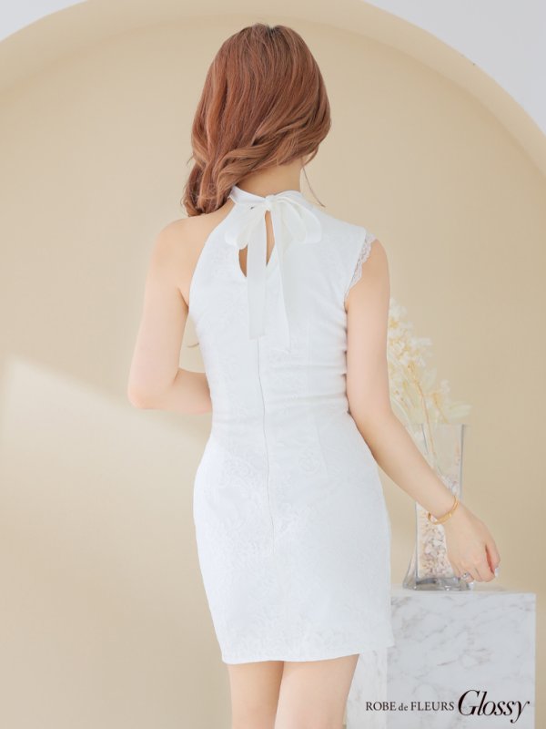 画像8: XS-Lサイズあり【Glossy/グロッシー】ワンショル/ ジップxフープ/ フラワーレース/ アシンメトリー/ タイト/ ミニドレス/ キャバドレス【HC02】 (8)