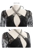画像17: XS〜Lサイズあり【ROBE de FLEURS Glossy/ローブ・ド・フルール グロッシー】ホルターネック/ アメスリ/ レーススリーブ/ 七分袖/ 長袖/ 袖あり/ ジップ/ タイト/ ミニドレス/ キャバドレス[OF2] (17)