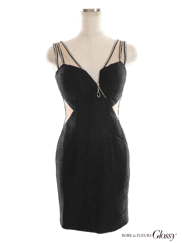 画像12: XSサイズあり☆【Glossy/グロッシー】フロントジップ/ バックチュール/ 総レース/ ノースリーブ/ タイト/ ミニドレス/ キャバドレス【HC02】 (12)