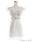 画像12: XS?Lサイズあり【ROBE de FLEURS/ローブドフルール】ウエストビジュー/ シースルーレース/ フリルスリーブ/ 台形スカート/ ミニドレス/ キャバドレス ピンク[OF08] (12)