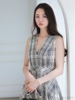 画像10: Lサイズあり【DEA. by ROBE de FLEURS/ディアバイローブドフルール】チェックプリント/ ツイード/ ノースリーブ/ 膝丈/ Aライン/ フレア/ ワンピース/ ミディアムドレス/ キャバドレス[OF2] (10)