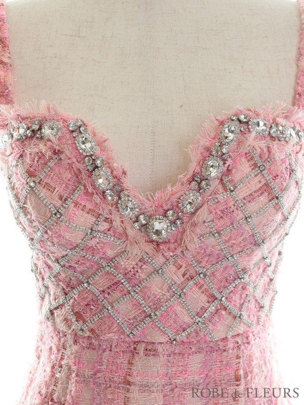 画像8: XSサイズあり【ROBE de FLEURS/ローブドフルール】ラメツイード/ 大粒ビジュー/ フリル/ タイト/ ミニドレス/ キャバドレス[OF08] (8)