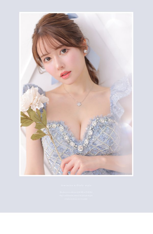 画像3: XSサイズあり【ROBE de FLEURS/ローブドフルール】ラメツイード/ 大粒ビジュー/ フリル/ タイト/ ミニドレス/ キャバドレス[OF08] (3)