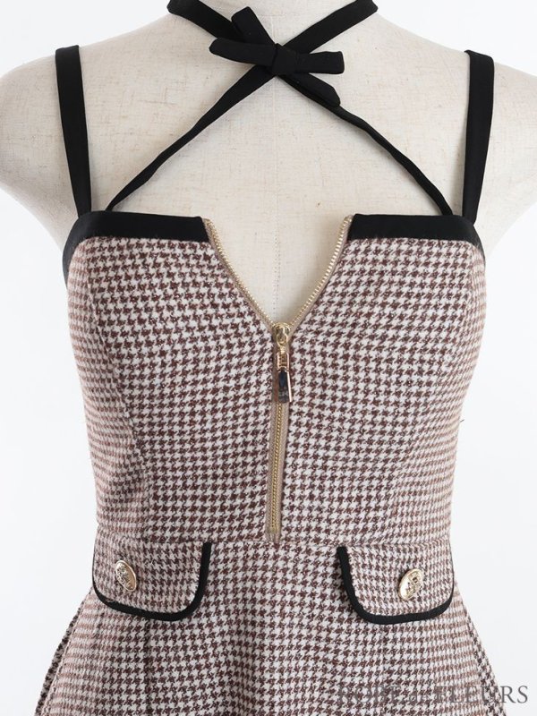 画像11: XSサイズあり【ROBE de FLEURS/ローブドフルール】ツイード/ ジップ/ リボンチョーカー/ キャミソール/ フレア/ ミニドレス/ キャバドレス[OF08] (11)