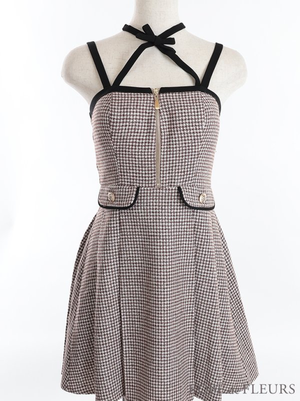 画像12: XSサイズあり【ROBE de FLEURS/ローブドフルール】ツイード/ ジップ/ リボンチョーカー/ キャミソール/ フレア/ ミニドレス/ キャバドレス[OF08] (12)