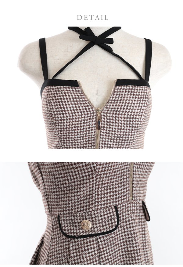 画像13: XSサイズあり【ROBE de FLEURS/ローブドフルール】ツイード/ ジップ/ リボンチョーカー/ キャミソール/ フレア/ ミニドレス/ キャバドレス[OF08] (13)