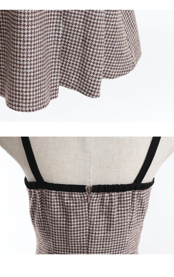 画像14: XSサイズあり【ROBE de FLEURS/ローブドフルール】ツイード/ ジップ/ リボンチョーカー/ キャミソール/ フレア/ ミニドレス/ キャバドレス[OF08] (14)