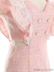 画像11: XSサイズあり【ROBE de FLEURS/ローブドフルール】ラメツイード/ レースフリル袖/ ウエストカット/ スリット/ ハートカット/ タイト/ ミニドレス/ キャバドレス[OF2] (11)