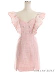 画像9: XSサイズあり【ROBE de FLEURS/ローブドフルール】ラメツイード/ レースフリル袖/ ウエストカット/ スリット/ ハートカット/ タイト/ ミニドレス/ キャバドレス[OF2] (9)