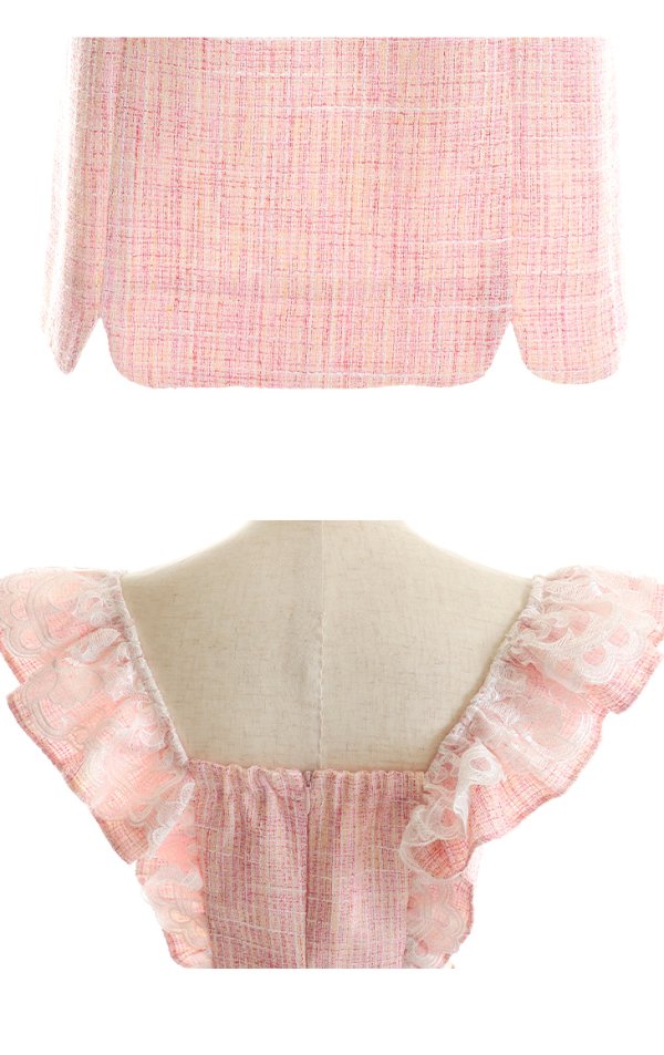 画像14: XSサイズあり【ROBE de FLEURS/ローブドフルール】ラメツイード/ レースフリル袖/ ウエストカット/ スリット/ ハートカット/ タイト/ ミニドレス/ キャバドレス[OF08] (14)