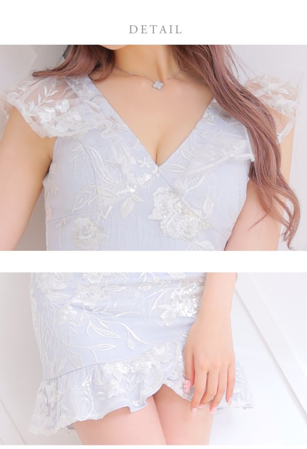 画像13: XSサイズあり【ROBE de FLEURS/ローブドフルール】スパンコール/ フラワーレース/ セットアップ/ ノースリーブ/ ミニドレス/ キャバドレス[OF2] (13)