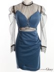 画像4: XSサイズあり【ROBE de FLEURS Glossy/ローブ・ド・フルール グロッシー】チュールスリーブ/ 袖あり/ 長袖/ ストレッチ/ タイト/ ミニドレス/ キャバドレス[OF2] (4)