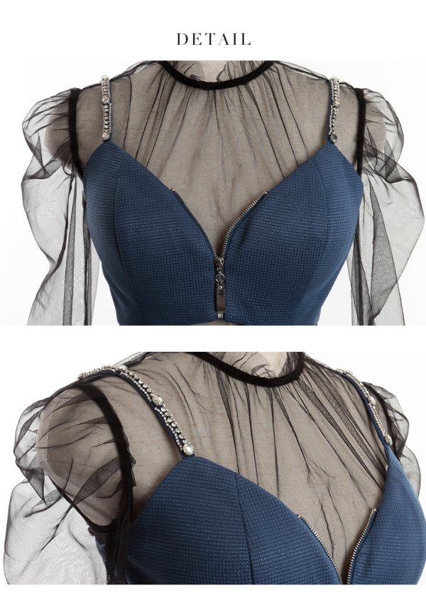 画像5: XSサイズあり【Glossy/グロッシー】チュールスリーブ/ 袖あり/ 長袖/ ストレッチ/ タイト/ ミニドレス/ キャバドレス【OF08】 (5)