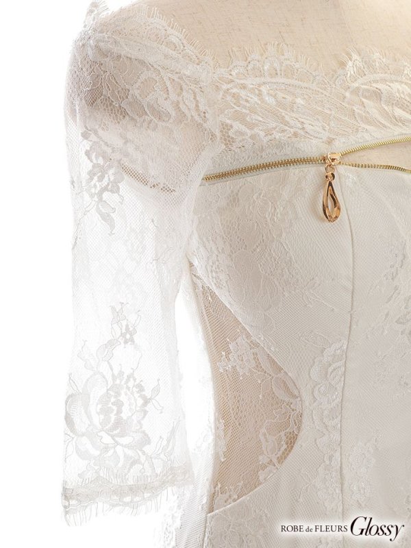 画像11: Lサイズあり【Glossy/グロッシー】ジップ/ ZIP/ オフショル/ サイドレース/ スリット/ ロングドレス/ キャバドレスlong[OF08] (11)