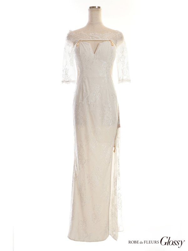 画像9: Lサイズあり【Glossy/グロッシー】ジップ/ ZIP/ オフショル/ サイドレース/ スリット/ ロングドレス/ キャバドレスlong[OF08] (9)