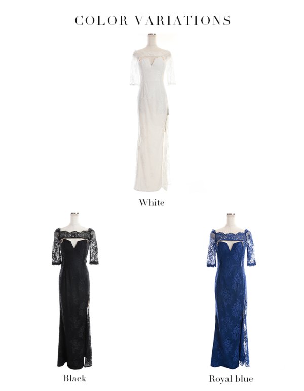 画像16: Lサイズあり【Glossy/グロッシー】ジップ/ ZIP/ オフショル/ サイドレース/ スリット/ ロングドレス/ キャバドレスlong[OF08] (16)