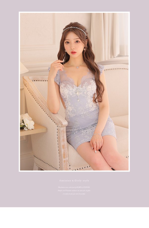 画像2: 【ROBE de FLEURS/ローブドフルール】ビジュー/ サイドシアー/ レース/ 立体フラワー/ ノースリーブ/ タイト/ ミニドレス/ キャバドレス[OF08] (2)