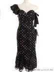 画像11: 【ROBE de FLEURS/ローブドフルール】ドットレース/ マーメイド/ リボン/ アシンメトリー/ タイト/ ひざ丈/ ミディアムドレス/ キャバドレス[OF2] (11)
