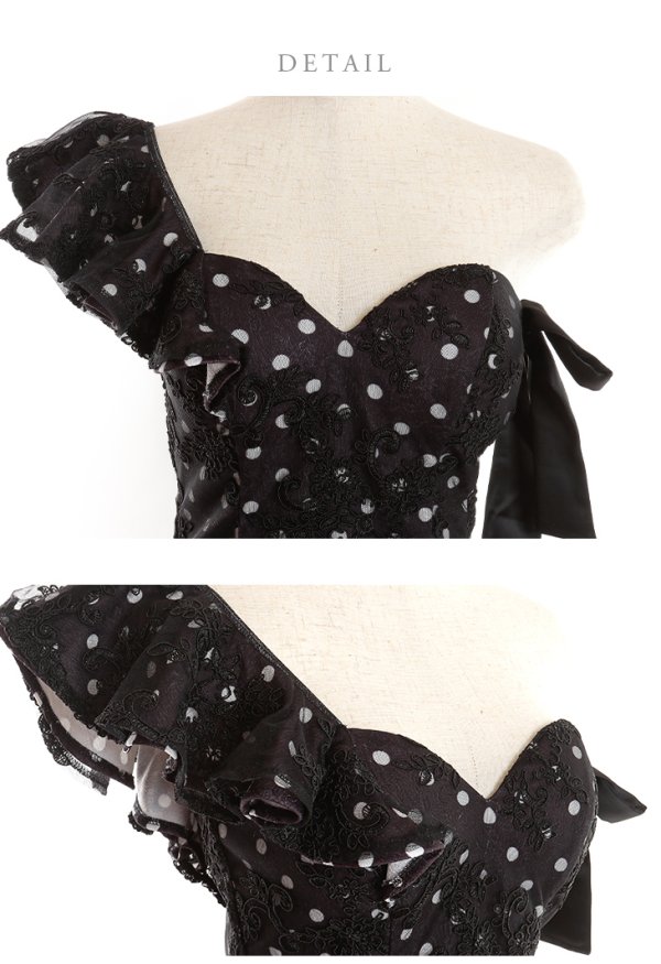 画像13: 【ROBE de FLEURS/ローブドフルール】ドットレース/ マーメイド/ リボン/ アシンメトリー/ タイト/ ひざ丈/ ミディアムドレス/ キャバドレス[OF08] (13)