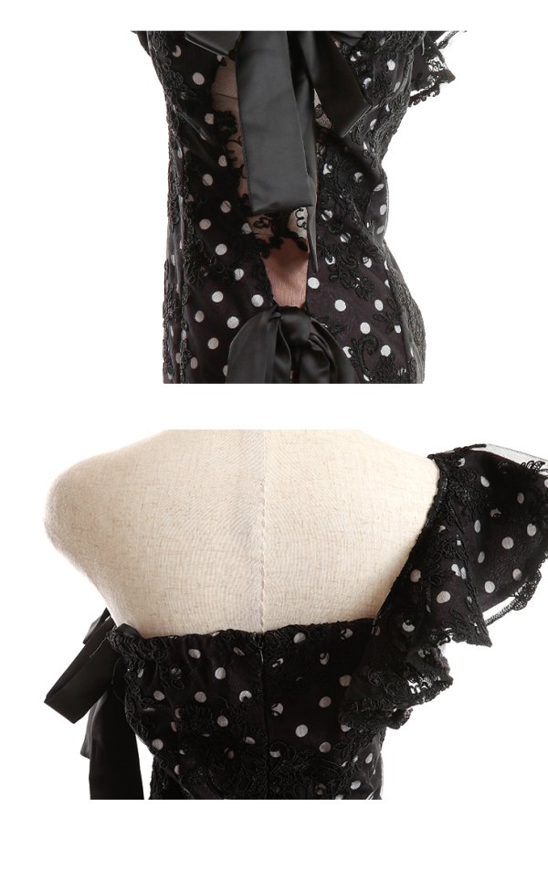 画像14: 【ROBE de FLEURS/ローブドフルール】ドットレース/ マーメイド/ リボン/ アシンメトリー/ タイト/ ひざ丈/ ミディアムドレス/ キャバドレス[OF08] (14)