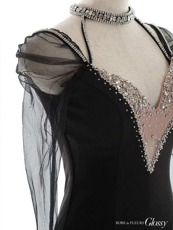 画像15: 【Glossy/グロッシー】長袖/ 袖あり/ ビジューホルター/ レース/ チュールスリーブ/ タイト/ ミニドレス/ キャバドレス【HC02】 (15)