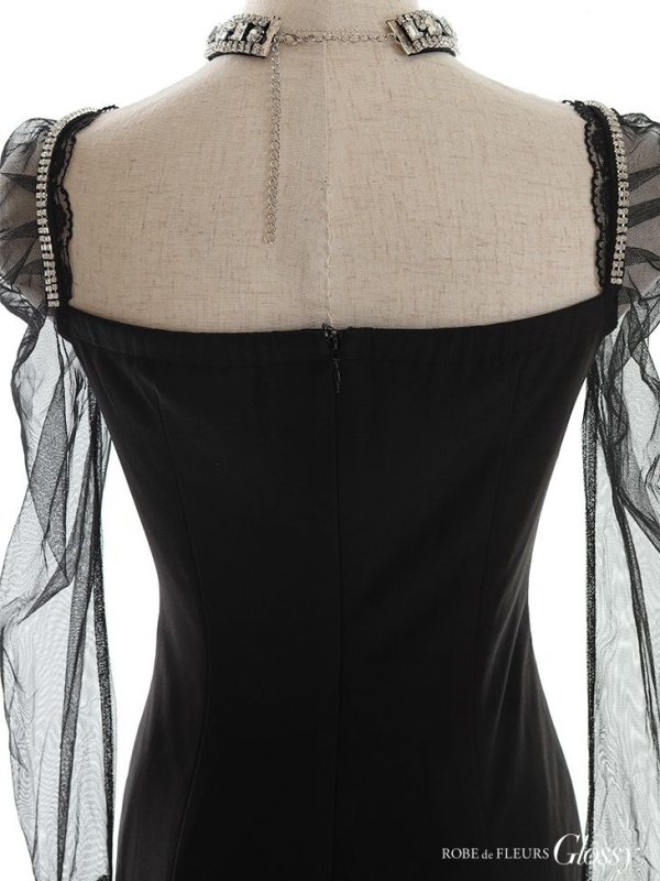 画像16: 【Glossy/グロッシー】長袖/ 袖あり/ ビジューホルター/ レース/ チュールスリーブ/ タイト/ ミニドレス/ キャバドレス【HC02】 (16)