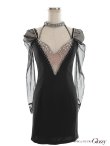 画像17: 【ROBE de FLEURS Glossy/ローブ・ド・フルール グロッシー】アメスリ/ ビジューホルター/ レース/ チュールスリーブ/ 長袖/ 袖あり/ タイト/ ミニドレス/ キャバドレス[OF2] (17)