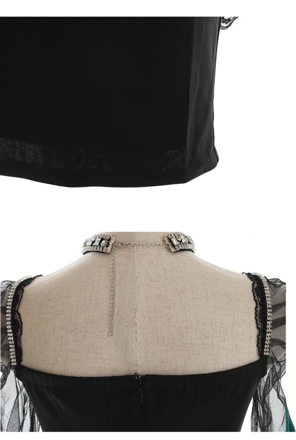 画像19: 【Glossy/グロッシー】長袖/ 袖あり/ ビジューホルター/ レース/ チュールスリーブ/ タイト/ ミニドレス/ キャバドレス【HC02】 (19)