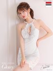 XSサイズあり【ROBE de FLEURS Glossy/ローブ・ド・フルール グロッシー】ホルターネック/ アメスリ/ バストフラワーモチーフ/ ストレッチ/ タイト/ ミニドレス/ キャバドレス　ホワイト