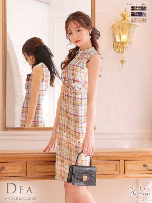 画像14: Lサイズあり【DEA./ディア】ノースリーブ/ ツイード/ フリンジ/ タイト/ ミディアム丈/ ワンピース/ キャバドレス【OF08】 (14)