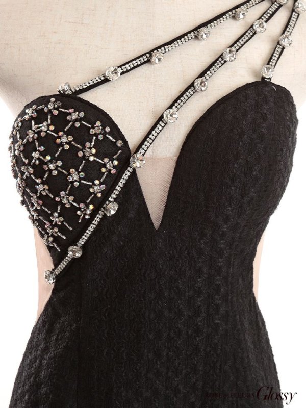 画像3: 【Glossy/グロッシー】ワンショルダー/ アシンメトリー/ ビジュー/ ストレッチ/ シアー/ タイト/ ミニドレス/ キャバドレス【OF08】 (3)