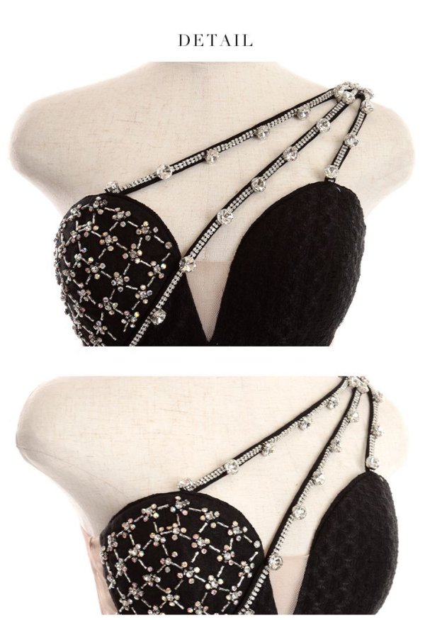 画像6: 【Glossy/グロッシー】ワンショルダー/ アシンメトリー/ ビジュー/ ストレッチ/ シアー/ タイト/ ミニドレス/ キャバドレス【OF08】 (6)