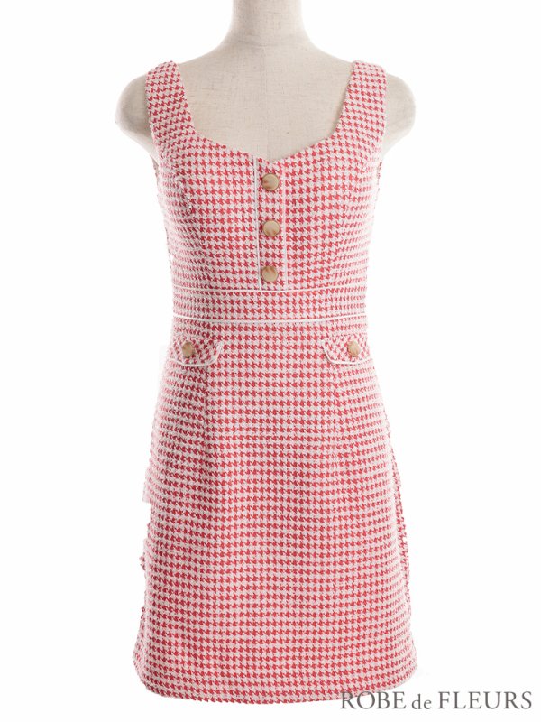 画像27: XSサイズあり【ROBE de FLEURS/ローブドフルール】ツイード/ 千鳥柄ラメ/ チェック/ 台形スカート/ ミニドレス/ キャバドレス[OF2] (27)