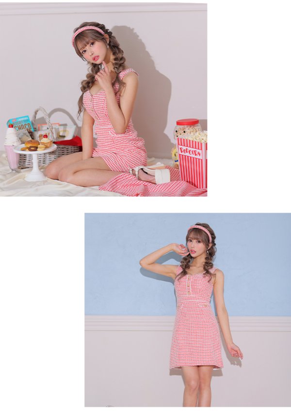 画像14: XSサイズあり【ROBE de FLEURS/ローブドフルール】ツイード/ 千鳥柄ラメ/ チェック/ 台形スカート/ ミニドレス/ キャバドレス[OF2] (14)