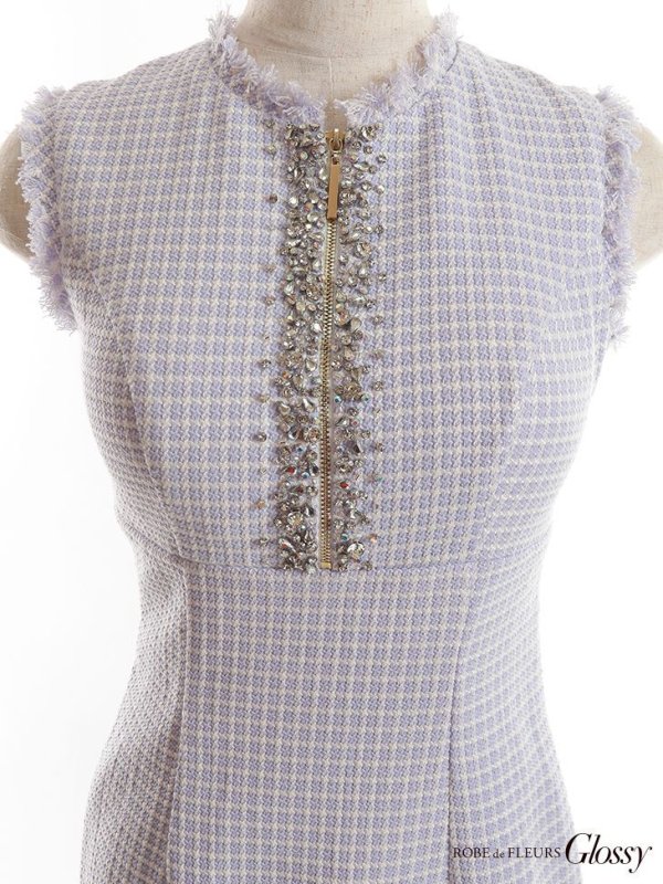 画像13: XSサイズあり【Glossy/グロッシー】スプリングツイード/ ビジュージッパー/ シアー/ ノースリーブ/ タイト/ ミニドレス/ キャバドレス【HC02】 (13)