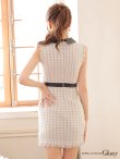 画像3: 門りょうちゃん着用【XS-Lサイズあり☆】【ROBE de FLEURS Glossy/ローブ・ド・フルール グロッシー】襟フロントジップ/ ツイード/ ハイウエスト/ レザー/ タイト/ ミニドレス/ キャバドレス[OF2] (3)