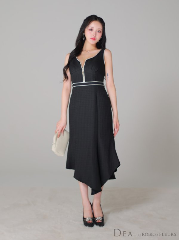 画像5: XS-Lサイズあり【DEA./ディア】スプリングツイード/ マーメイド/ アシンメトリー裾/ ジップ/ タイト/ ミディアム丈/ ワンピース/ キャバドレス【OF08】 (5)