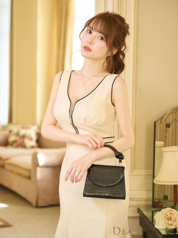 画像9: XS-Lサイズあり【DEA./ディア】スプリングツイード/ マーメイド/ アシンメトリー裾/ ジップ/ タイト/ ミディアム丈/ ワンピース/ キャバドレス【OF08】 (9)